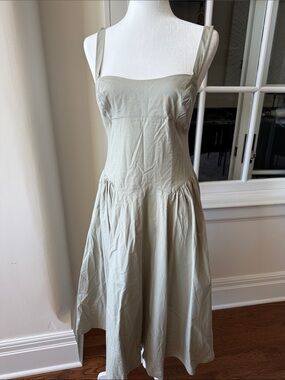 Free People Sage Green Midi Dress with Square Neck